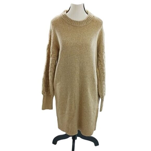 A New Day Sweater Dress Tan Knit Long Sleeve Womens Size Medium - Picture 1 of 5